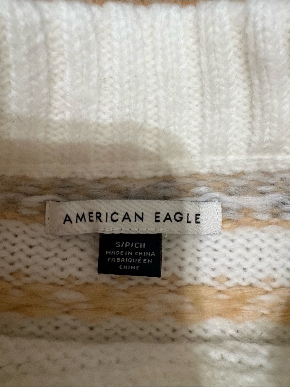 American Eagle Fair Isle Knit Sweater Cream Gray Neutral Boho Cozy Shabby Chic S - Picture 4 of 8